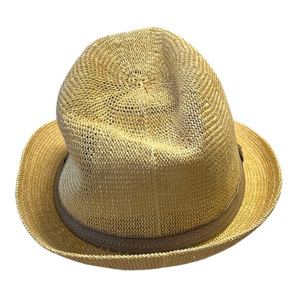 Vintage HBY Miami Straw Fedora Hat – Size L – Natural Woven with Brown Herringbo - Picture 4 of 6